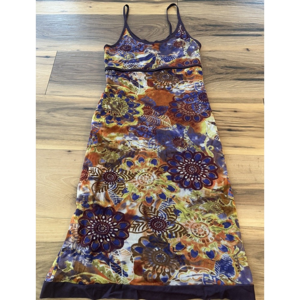 Y2K Moda International Floral Slip Dress Mesh Overlay Festival Fairy Sz S USA - Picture 2 of 10